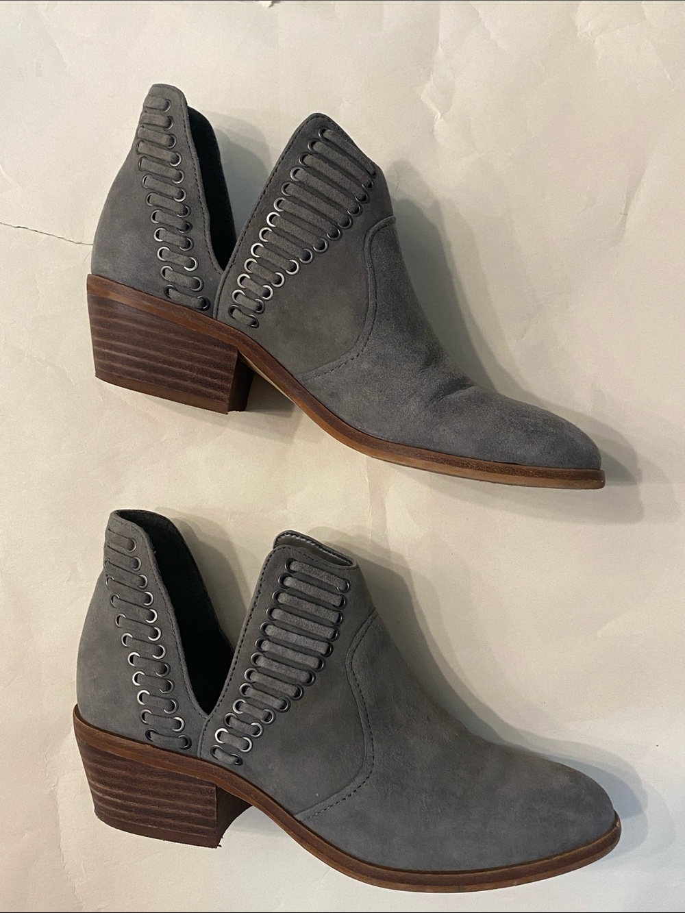 Vince Camuto Gray Suede Cutout Ankle Booties